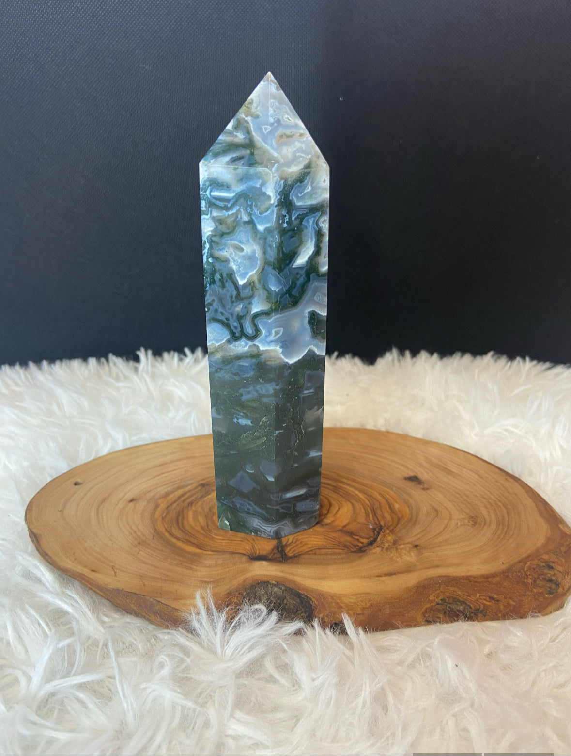 Moss Agate Tower with Druzy Pocket