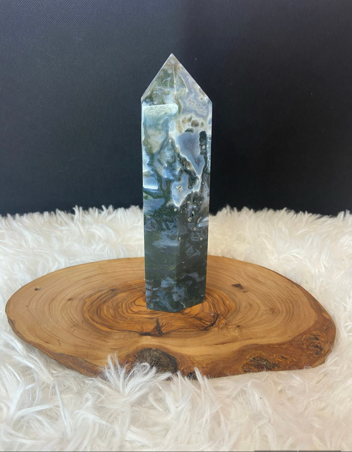 Moss Agate Tower with Druzy Pocket