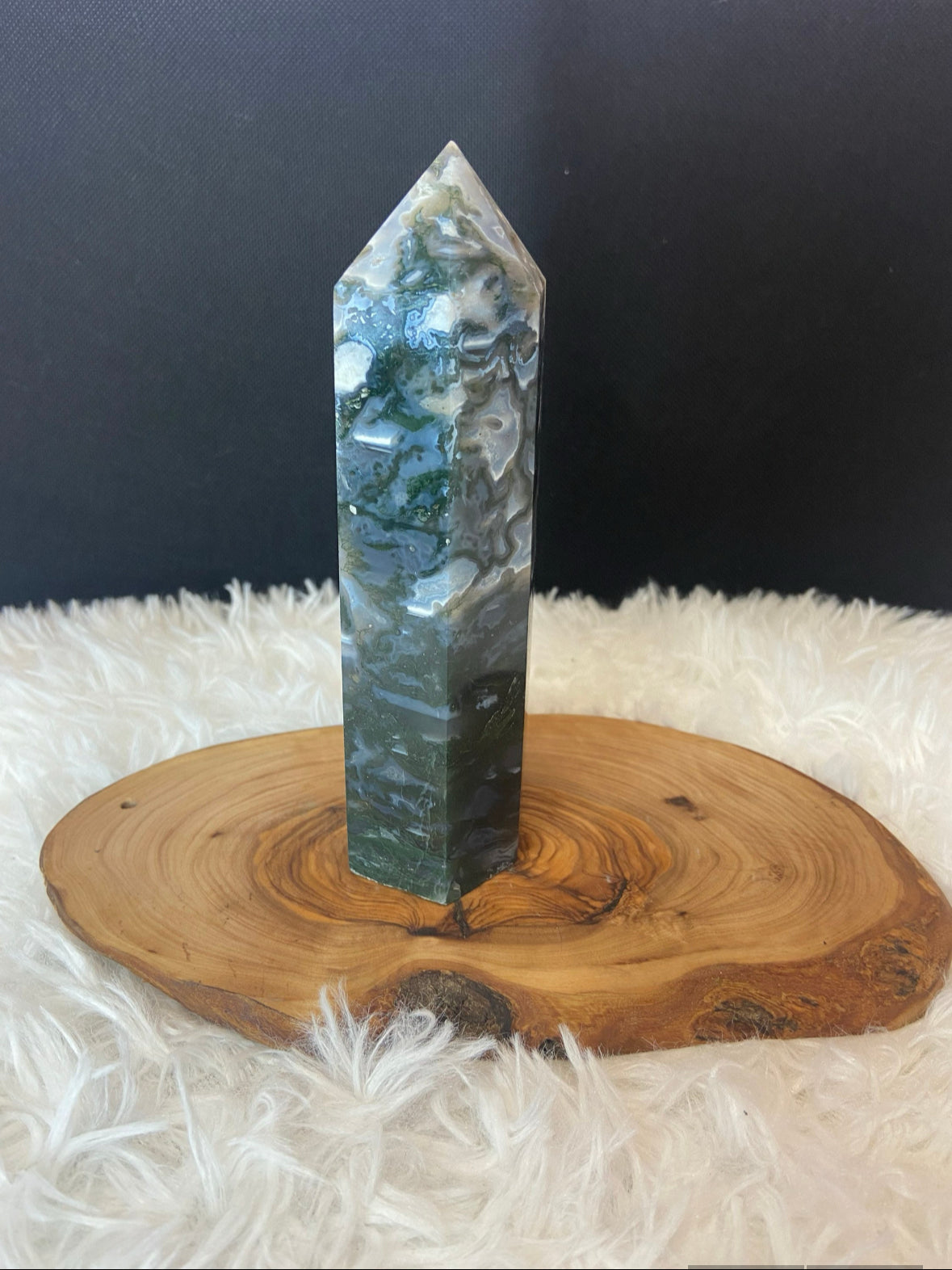 Moss Agate Tower with Druzy Pocket