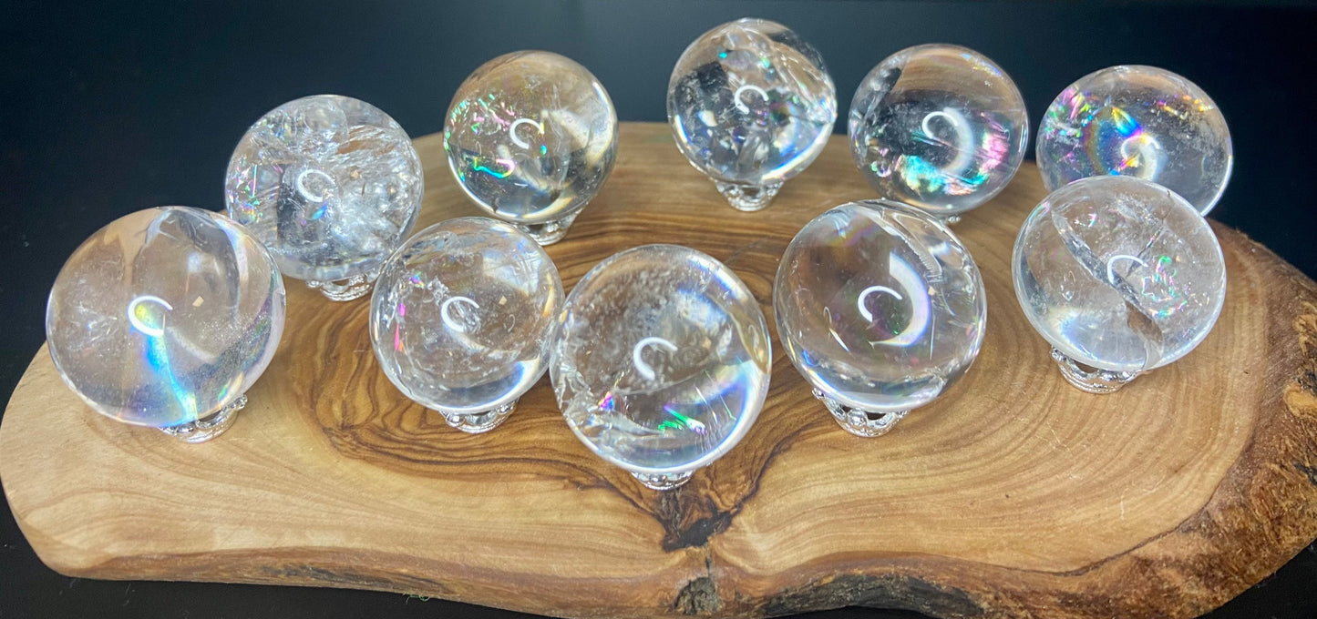 Cracked Clear Quartz Sphere with Rainbow