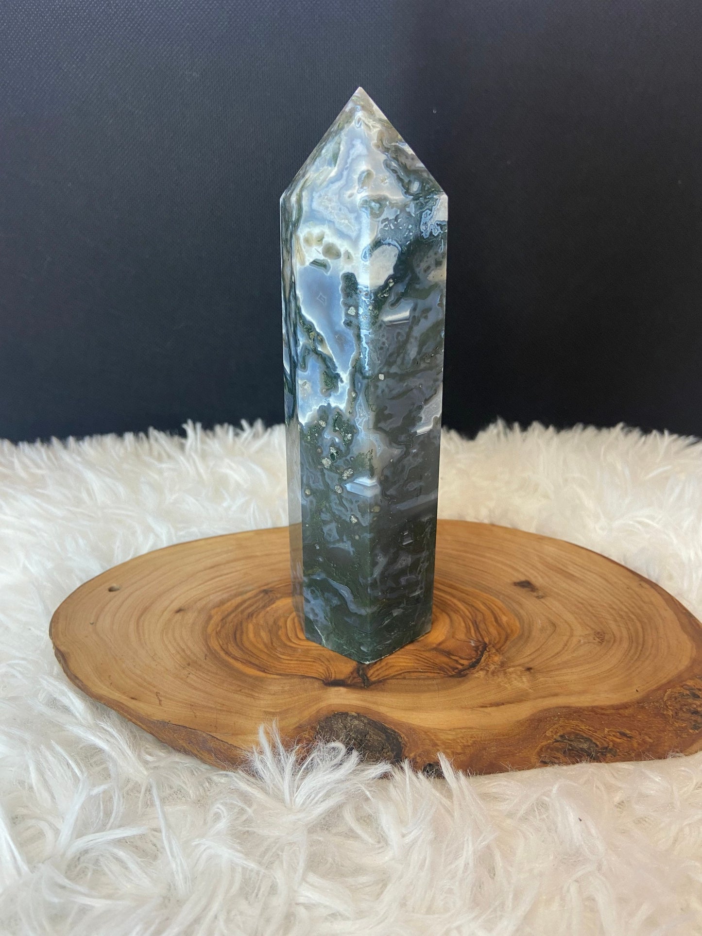 Moss Agate Tower with Druzy Pocket