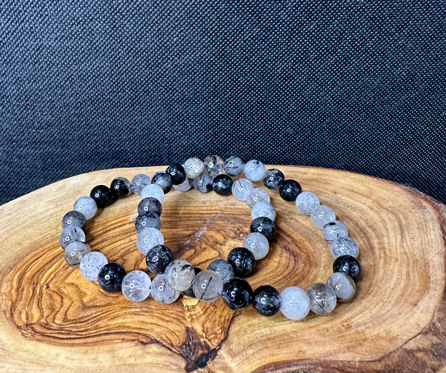 Black Tourmaline in Quartz Bead Bracelet | 8mm