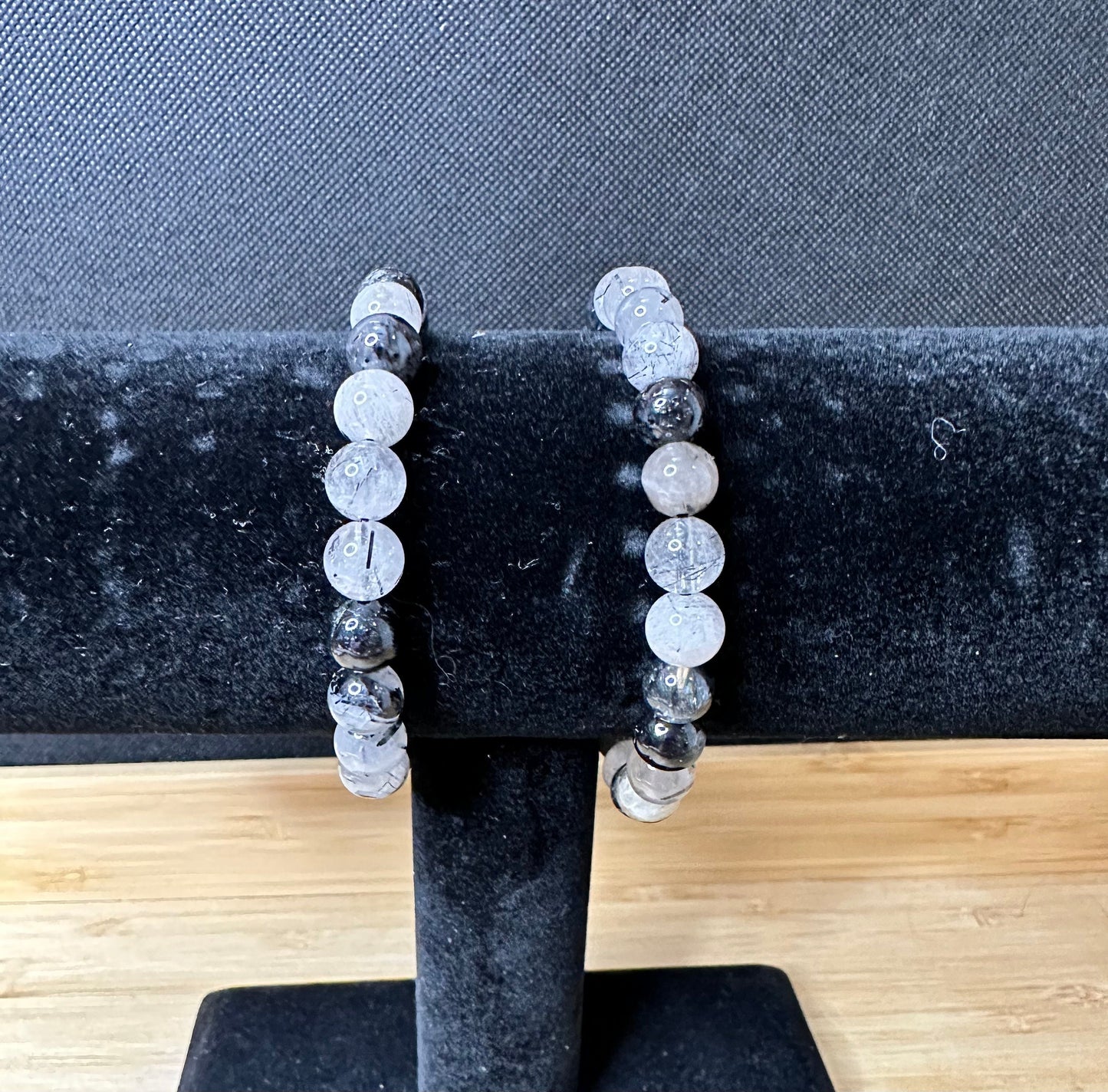Black Tourmaline in Quartz Bead Bracelet | 8mm