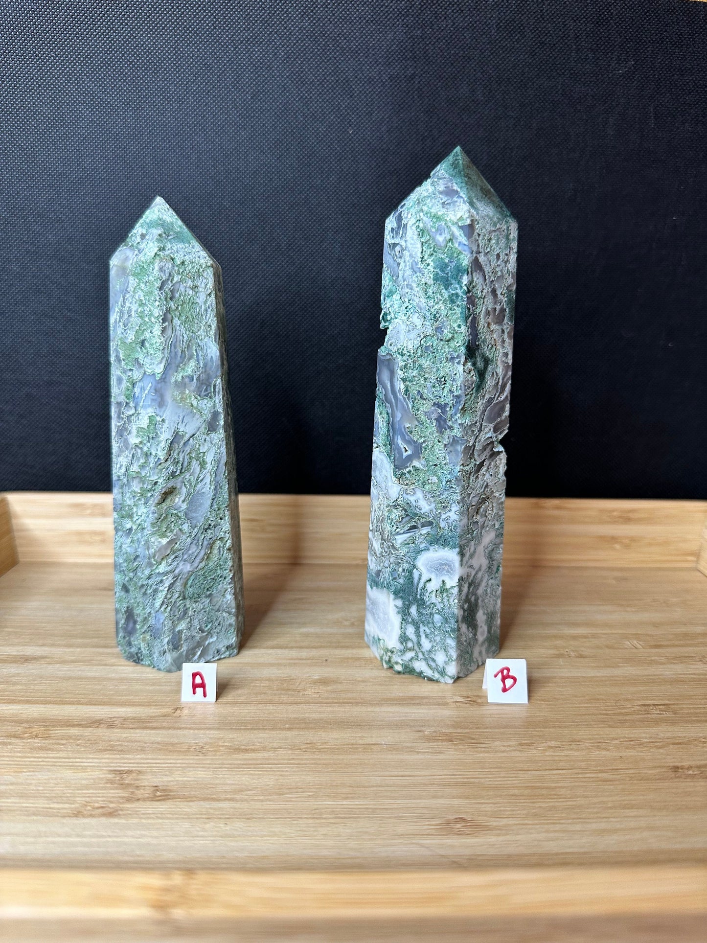 Moss Agate Large Tower | Textured