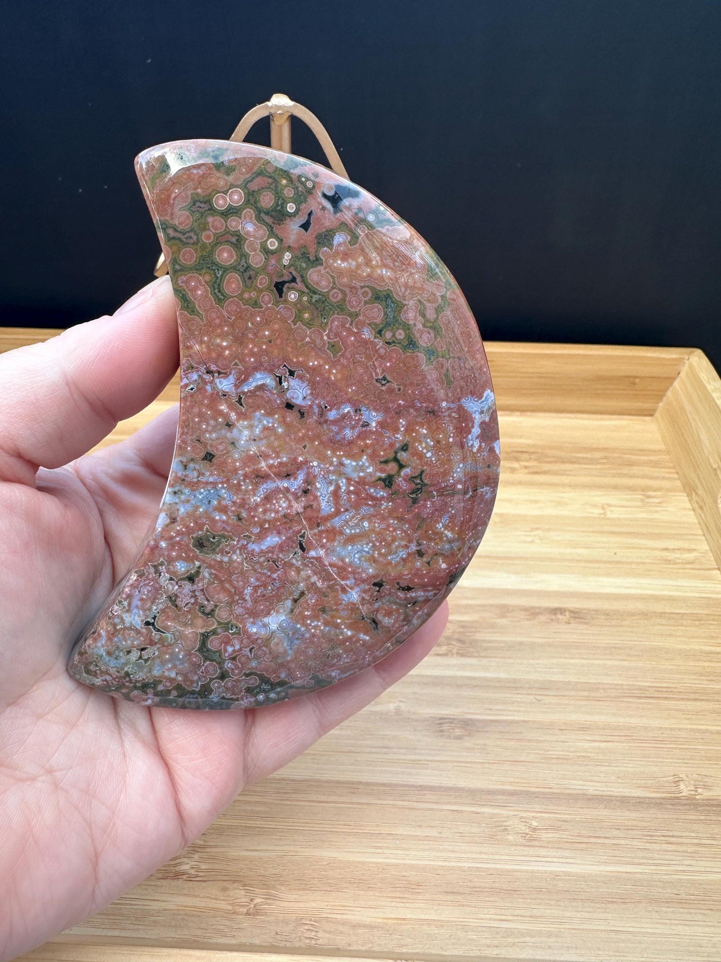 Ocean Jasper Moon with Stand