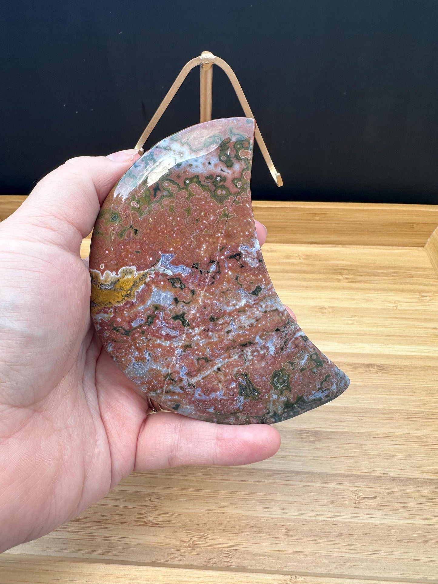 Ocean Jasper Moon with Stand