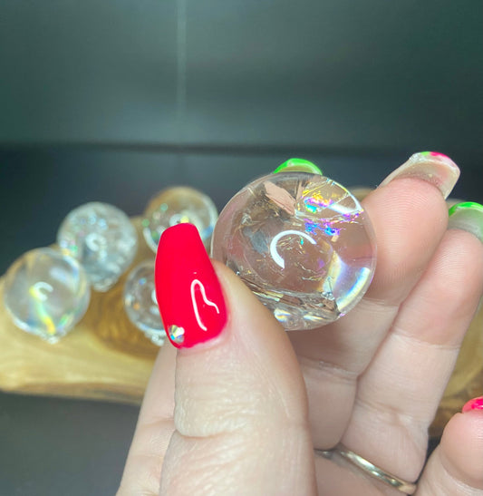 Cracked Clear Quartz Sphere with Rainbow