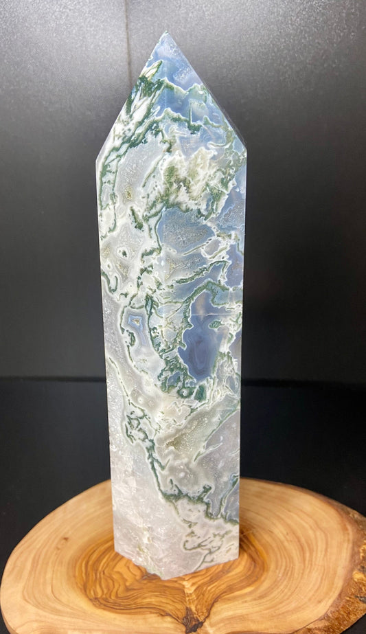 Large Moss Agate Tower