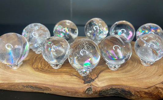 Cracked Clear Quartz Sphere with Rainbow