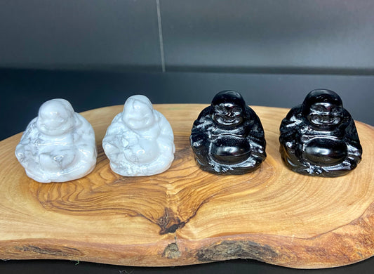 Buddha Carving- Black Obsidian & Howlite