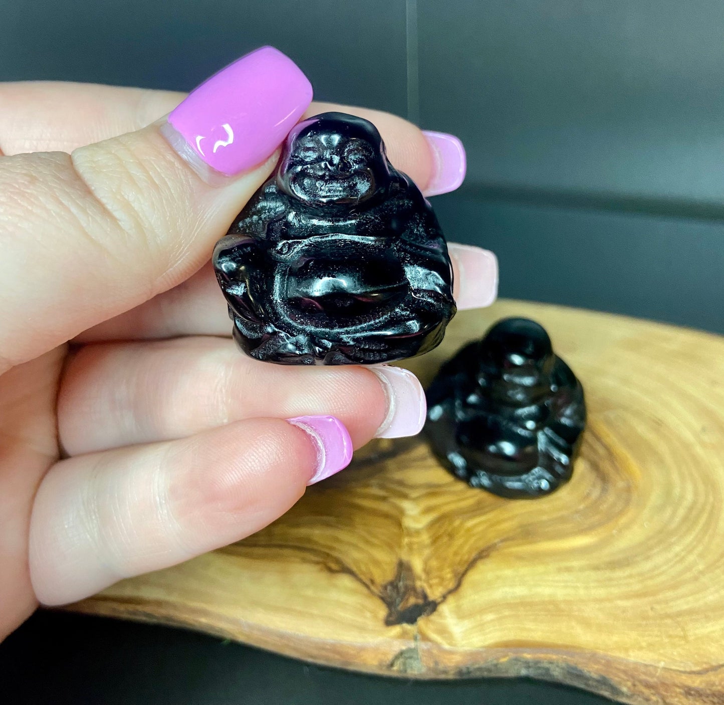 Buddha Carving- Black Obsidian & Howlite