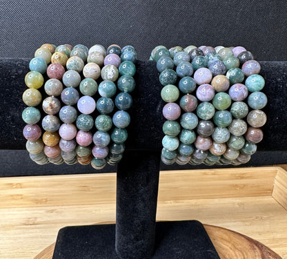 Indian Agate Bead Bracelet- 8mm