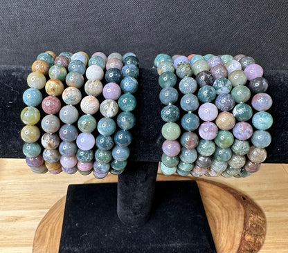 Indian Agate Bead Bracelet- 8mm