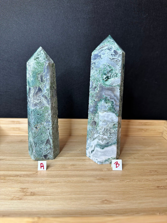 Moss Agate Large Tower | Textured
