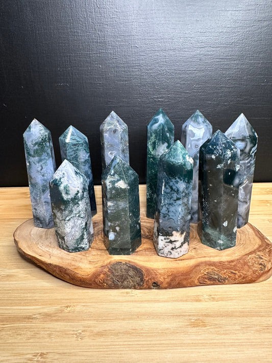 Imperfect Moss Agate Towers - Discounted Read Description