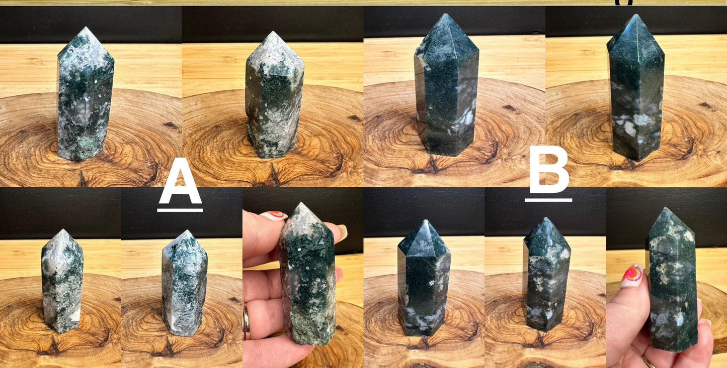 Imperfect Moss Agate Towers - Discounted Read Description